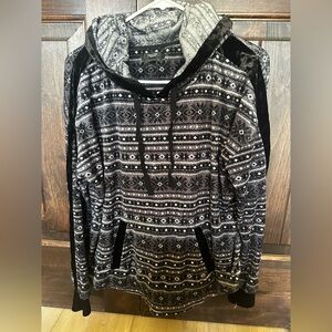 SIMPLY VERA VERA WANG Geometric Fair Isle Hoodie Fleece Pullover Black Size M